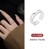 925纯银双层戒指女开口戒轻奢小众设计高级感尾戒食素戒可调节