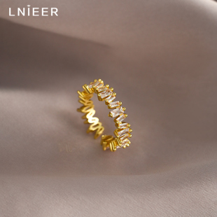 金色几何锆石戒指女金色轻奢高级感开口食指戒小众设计感尾戒指环