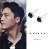 999纯银长城纹耳环男士 网红高级感耳钉 男款 2025新款 潮耳饰潮个性