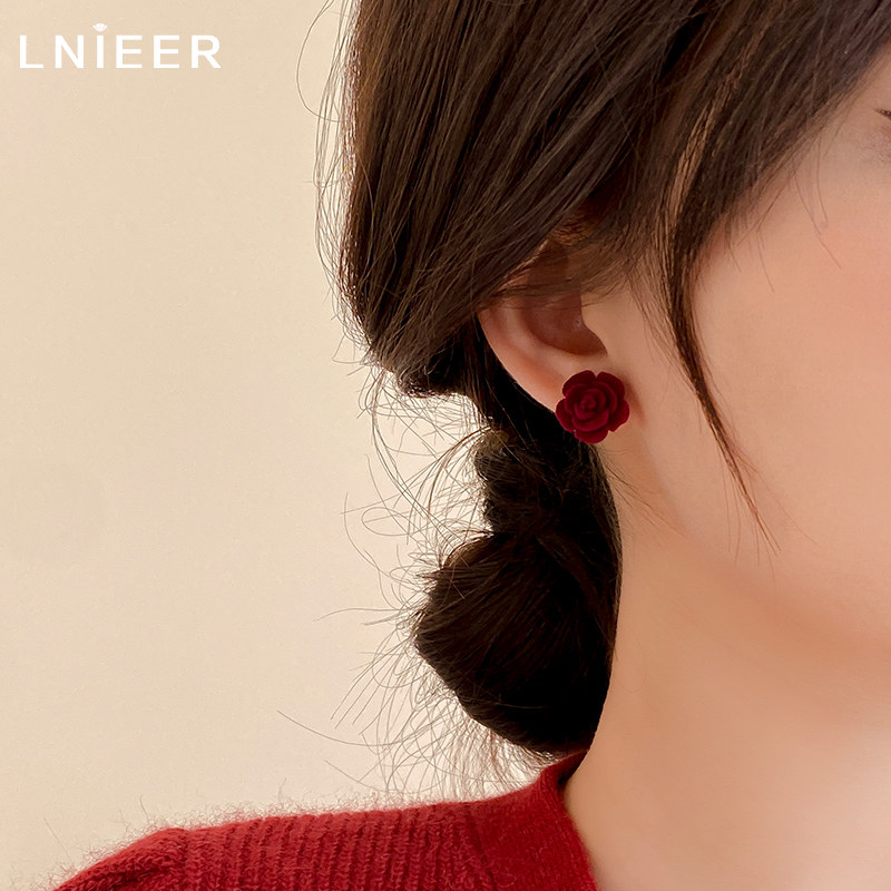 925银针植绒玫瑰花耳钉女2026马年本命年耳环红色气质百搭耳饰品,饰品/流行首饰/时尚饰品新,耳钉,淘宝优惠券,粉丝福利购,淘宝优惠卷