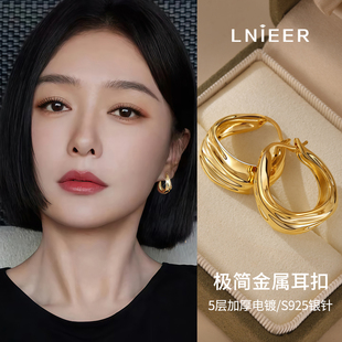 金色耳扣小众设计感耳圈港风耳饰 爆款 S925纯银针法式 耳环2026新款