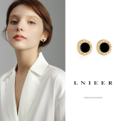 999纯银镀18k金罗马数字圆环耳钉女气质耳环2025新款 潮轻奢耳饰