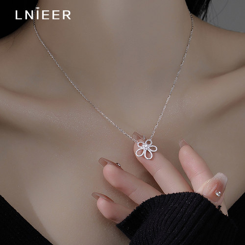 LNIEER锆石999纯银十字链女项链