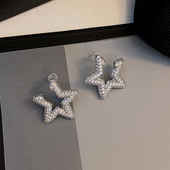 925纯银针满钻五角星星耳环女气质高级耳钉2025新款 爆款 独特耳饰