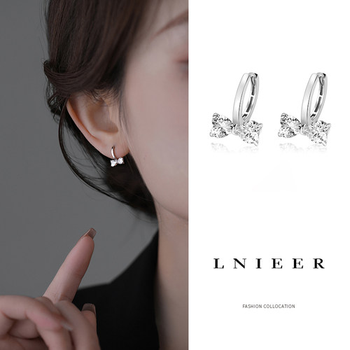 LNIEER日韩999纯银女锆石耳环