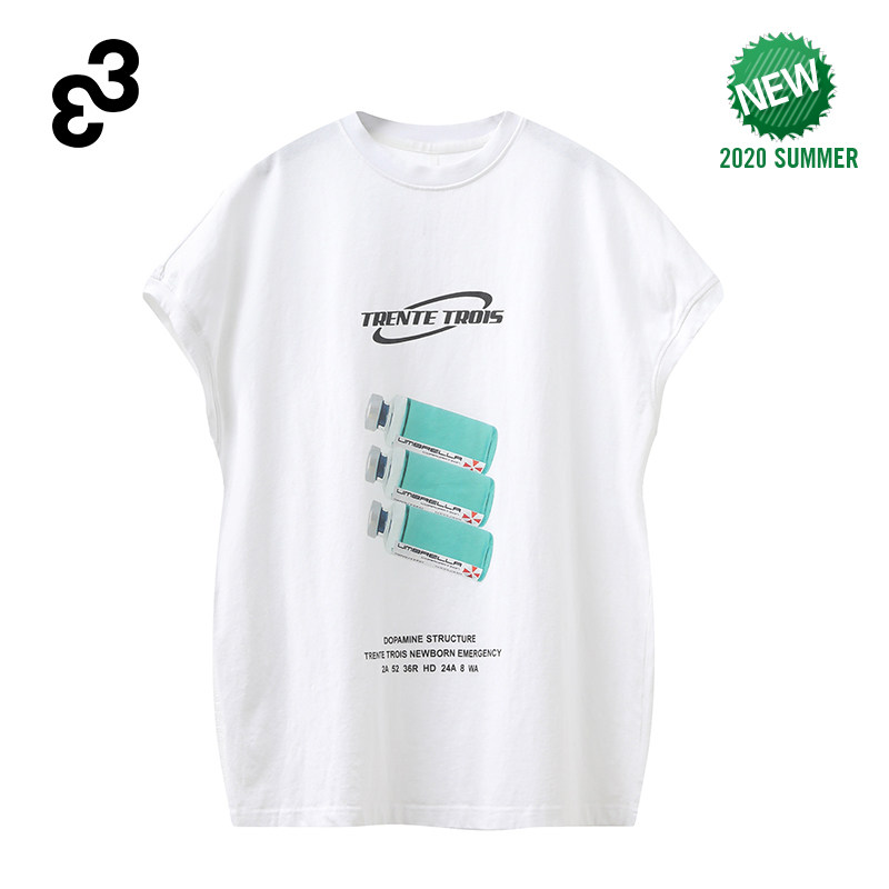 33（服饰）潮牌夏季新款数码印花药瓶潮流嘻哈无袖男女情侣T恤