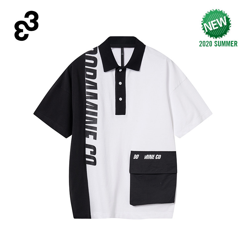 33（服饰）潮牌夏季新品时尚黑白拼色字母印花短袖POLOT恤衫男女