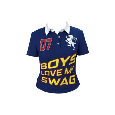 WOC线上WipeOutCliches高弹珠地棉蓝色短袖修身POLO美式复古涩谷