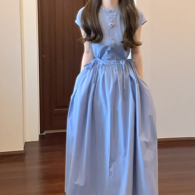 气质高级感蓝色短袖衬衫
