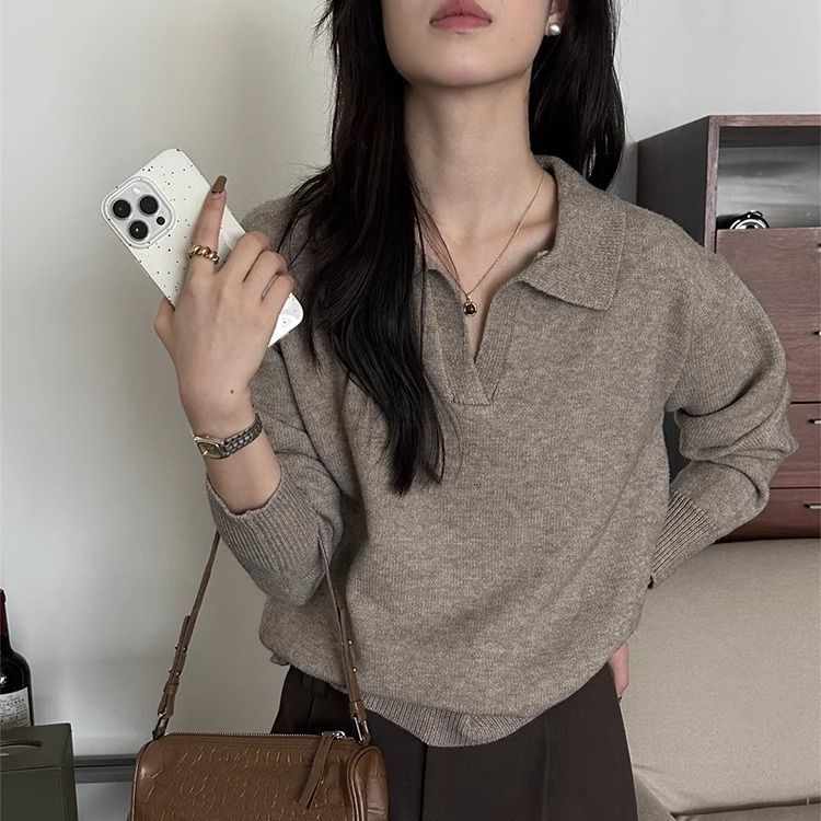 Polo领套头休闲复古法式