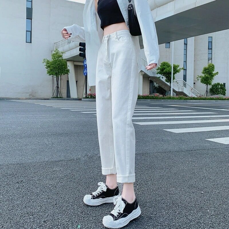 纯白哈伦牛仔裤女学生夏