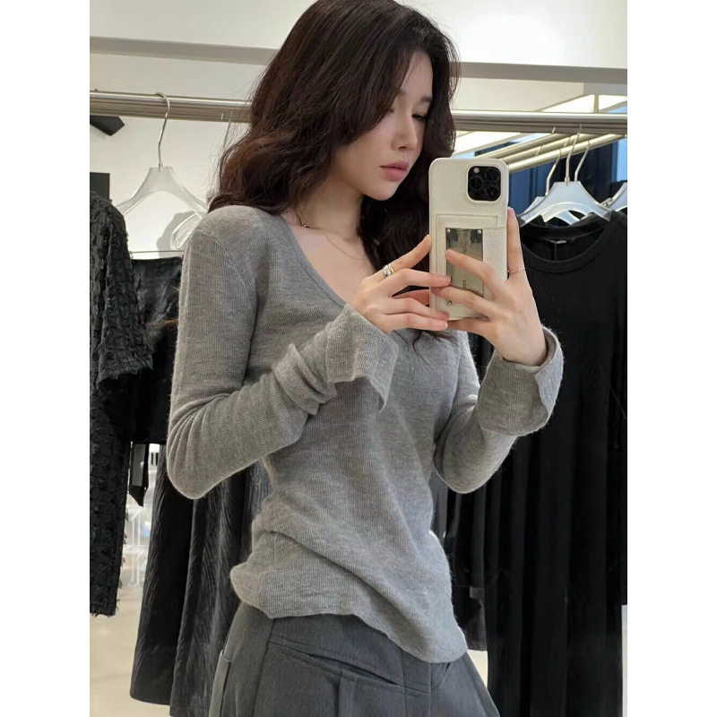 韩系灰色针织衫女早春202
