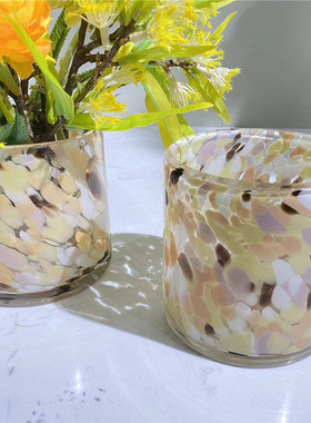 怡露工艺北欧渐变彩点点直筒玻璃蜡杯餐桌软装家居水培小花瓶摆件