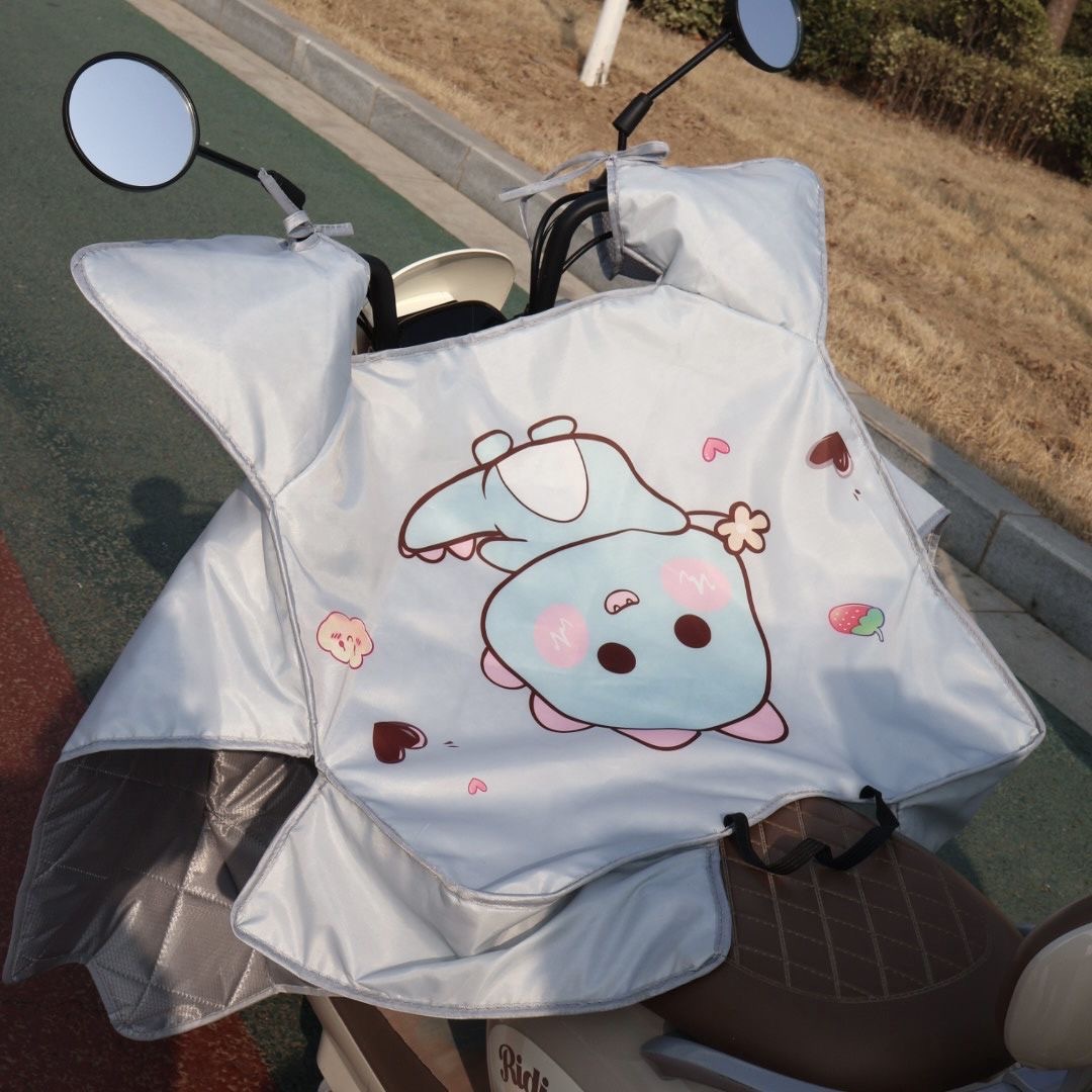 夏季电动车挡风遮阳被防雨隔热护肩图案带兜摩托车防风罩防水卡通