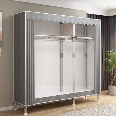 简易衣柜家用卧室组装布衣柜全钢架钢管加粗单人宿舍出租房用衣橱