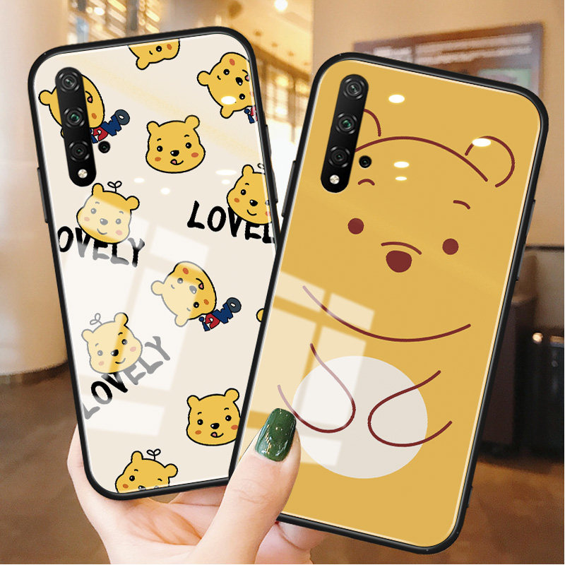 简画黄熊适用华为荣耀20手机壳玻璃20pro情侣新款9xp