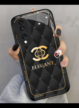 大牌黑色菱格适用荣耀70手机壳新款60玻璃50se时尚magic3奢华素皮高档play5女6TPro潮牌畅玩30硅胶防摔保护套