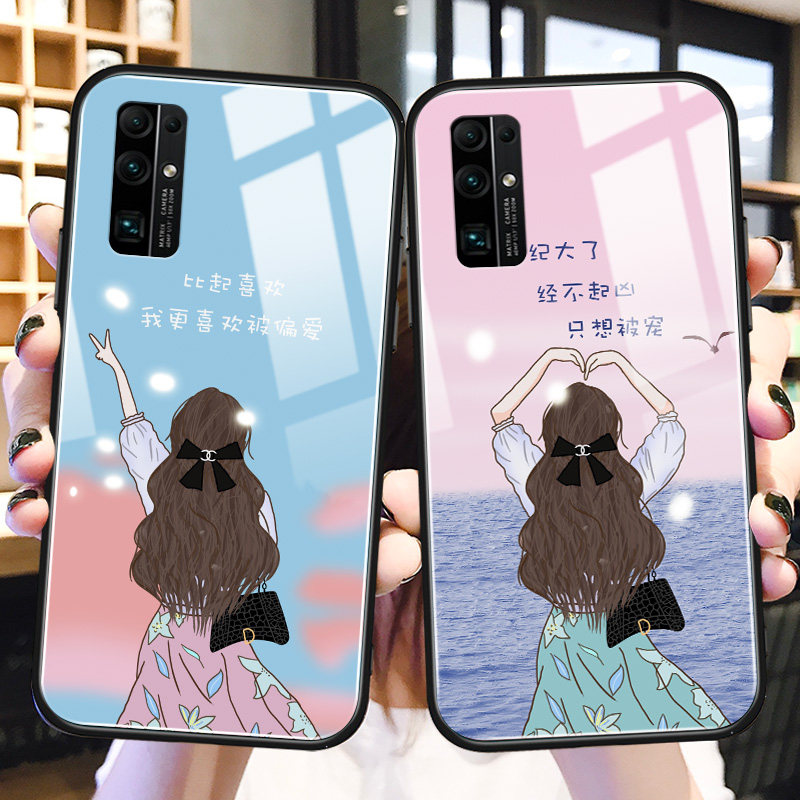 恋爱女孩适用华为荣耀30手机壳玻璃30pro文字新款30s硅胶防摔10s畅享