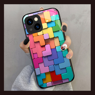 彩色积木适用苹果14pro手机壳新款mate50玻璃oppor17高级感vivos15e简约防摔小米13个性11硅胶note12潮牌荣耀