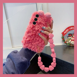 毛绒蝴蝶结适用三星s25edge手机壳s24plus简约s23ultra立体s22+爱心s21fe腕带note20手提绳s10秋冬十galaxy女