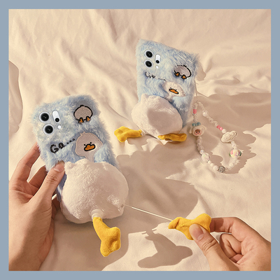 卡通刺绣鸭子适用opporeno14手机壳reno14pro立体oppo屁股旋转带手绳秋冬毛绒冬天硅胶软壳手机套网红新款女p