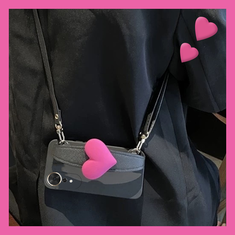 手机壳硅胶韩系立体爱心腕带带斜跨挂绳