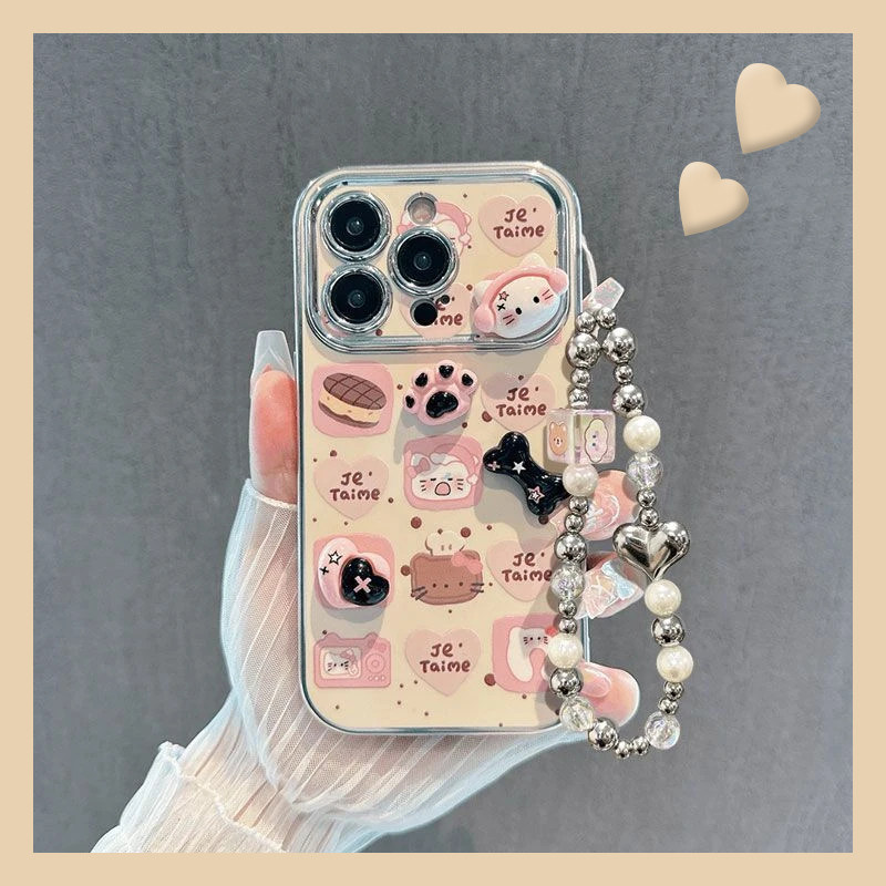 手机壳大视窗立体卡通爱心KT猫凯蒂猫带手绳