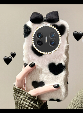 ins风爱心蝴蝶结适用华为purax手机壳pocket2黑白magicvs3秋冬matex6立体novaflip/xs2硬壳p50pocket折叠屏v5