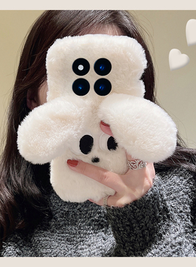 毛绒白色小狗适用小米红米note15pro+手机壳noto14立体13耳朵12turbo秋冬11tpro毛茸茸10卡通9可爱8/7十redmi