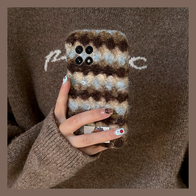 秋冬蓝棕条纹适用oppo一加15手机壳1+ace5pro竞速版13t毛绒kt猫12贴纸3v可爱2v凯蒂猫11绒布10女9rt十oneplus