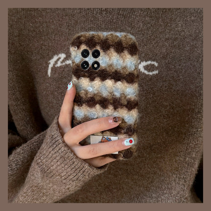 秋冬蓝棕条纹适用oppo一加15手机壳1+ace5pro竞速版13t毛绒kt猫12贴纸3v可爱2v凯蒂猫11绒布10女9rt十oneplus