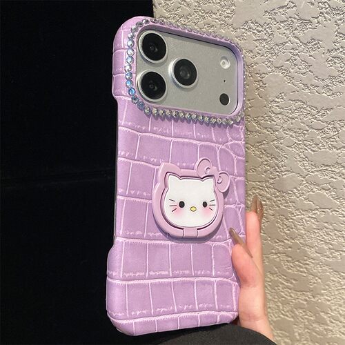 卡通猫咪支架适用oppok13turbopro手机壳k12s紫色k11格子k10por鳄鱼纹k9x立体十oppo钻石0pp0可爱仿皮皮纹女p