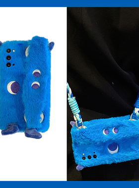 毛绒小怪兽适用三星a53手机壳f52腕带a8s斜挎a71挂绳a51秋冬a31卡通a90a80a60可爱a50s毛茸茸a70s毛毛a30a20