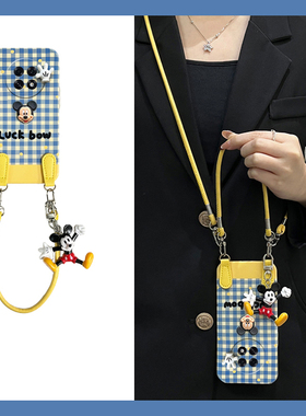 适用oppoa6pro手机壳a6max可斜挎a6gt蓝色a6格纹a6i卡通por立体0pp0米奇带挂坠挂绳新款超火全包防摔硅胶软壳