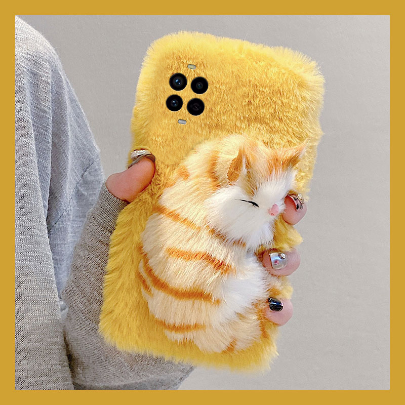 手机壳秋冬毛绒可爱卡通线条睡觉猫咪