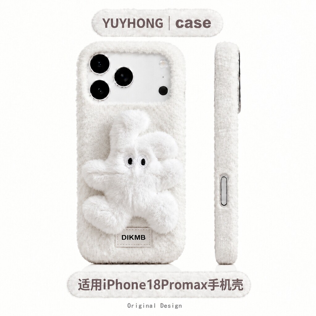 白色兔毛可爱立体兔子适用苹果18promax手机壳iPhone17Pro保护壳16pormax新款15pm毛茸茸14毛绒13少女心好看