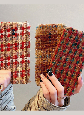 秋冬撞色条纹绒布适用oppor17手机壳r15x红色r11splus毛绒r11s线条r9冬季r9plus暖手r7s毛茸茸r17pro冬天oppo