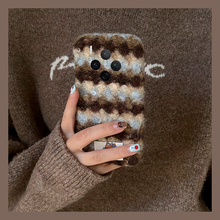 秋冬蓝棕条纹适用vivox300pro手机壳x200ultra毛绒kt猫x100spro贴纸x90s可爱x9plus凯蒂猫x21i绒布x60女vivo