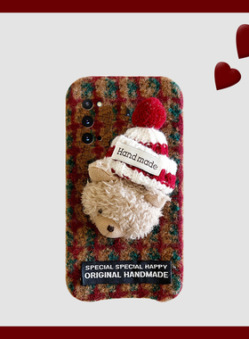 秋冬毛绒小熊适用三星a53手机壳f52卡通a8s红色a71条纹a51冬天a31绒布a90毛茸茸a80a60立体a50s女a70s/a30a20