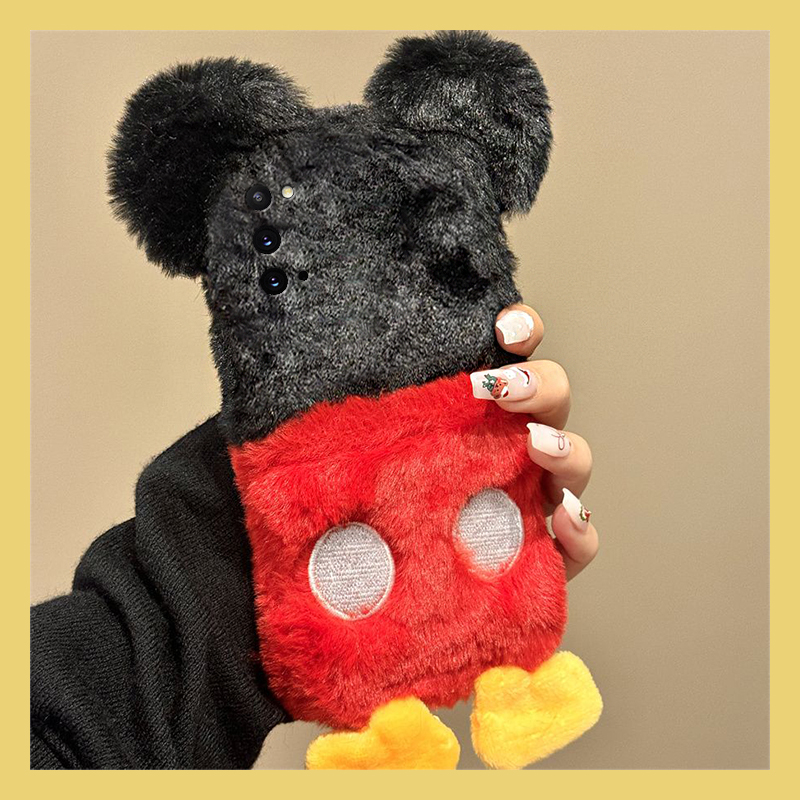 手机壳秋冬毛绒卡通动漫米奇背影