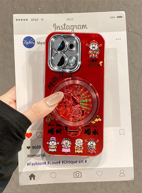 财神爷旋转葫芦支架适用oppoa6max手机壳a6gt新年a6i红色a5pro带a3x挂链a2m卡通a53s马年a32a72冰川纹a97a58