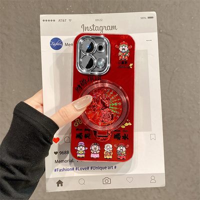 手机壳财神爷旋转葫芦支架带手链