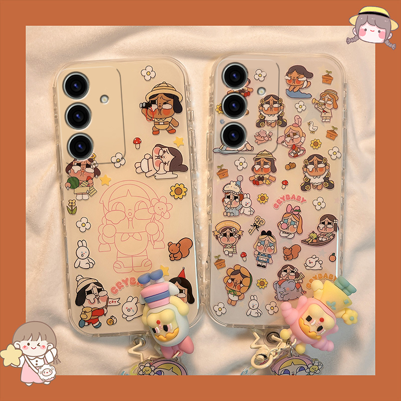 手机壳硅胶卡通趣味满屏哭娃带公仔挂件