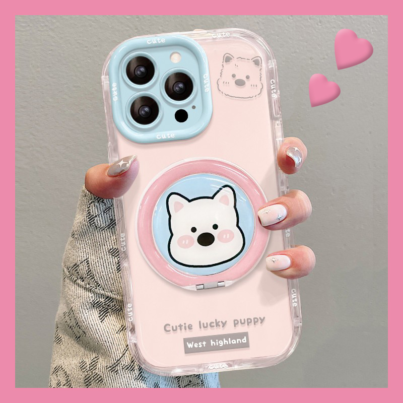 手机壳卡通趣味西高地小狗带磁吸旋转支架