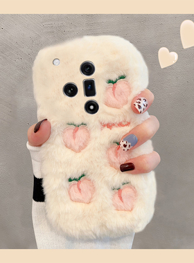 ins风毛绒刺绣适用oppok13s手机壳k13turbopro毛毛k12plus桃子k11x星星findx8s+秋冬x7ultra冬季x6/k9s十oppo