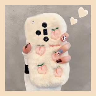 ins风毛绒刺绣适用oppok13s手机壳k13turbopro毛毛k12plus桃子k11x星星findx8s+秋冬x7ultra冬季x6/k9s十oppo