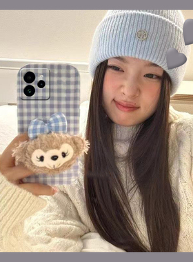 立体毛绒蝴蝶结达菲熊适用oppo真我neo7手机壳gt6蓝色gtneo5se至尊版13pro+格子12秋冬11绒布v25卡通十realme