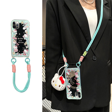 适用苹果16e手机壳iPhone15promax可斜挎14plus镜面13卡通KT猫12mini带11公仔se4挂绳se3挂链xsmax七7可爱xr
