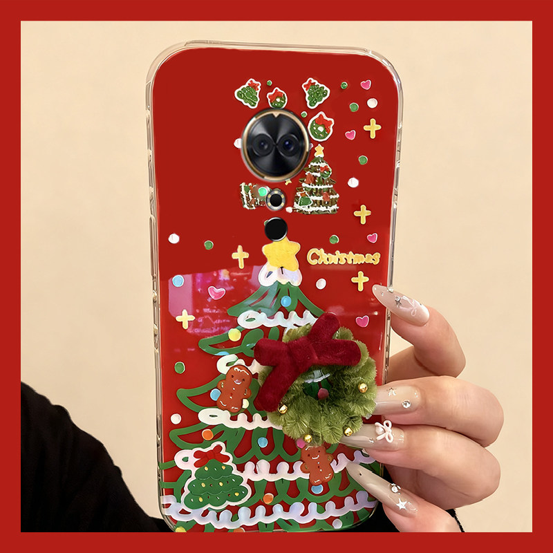 手机壳硅胶红色立体秋冬毛绒圣诞甜甜圈