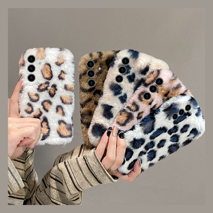 韩系毛绒豹纹适用三星s25edge手机壳s24plus秋冬s23ultra拼色s22 毛茸茸s21fe冬天note20毛毛s10十galaxy冬季